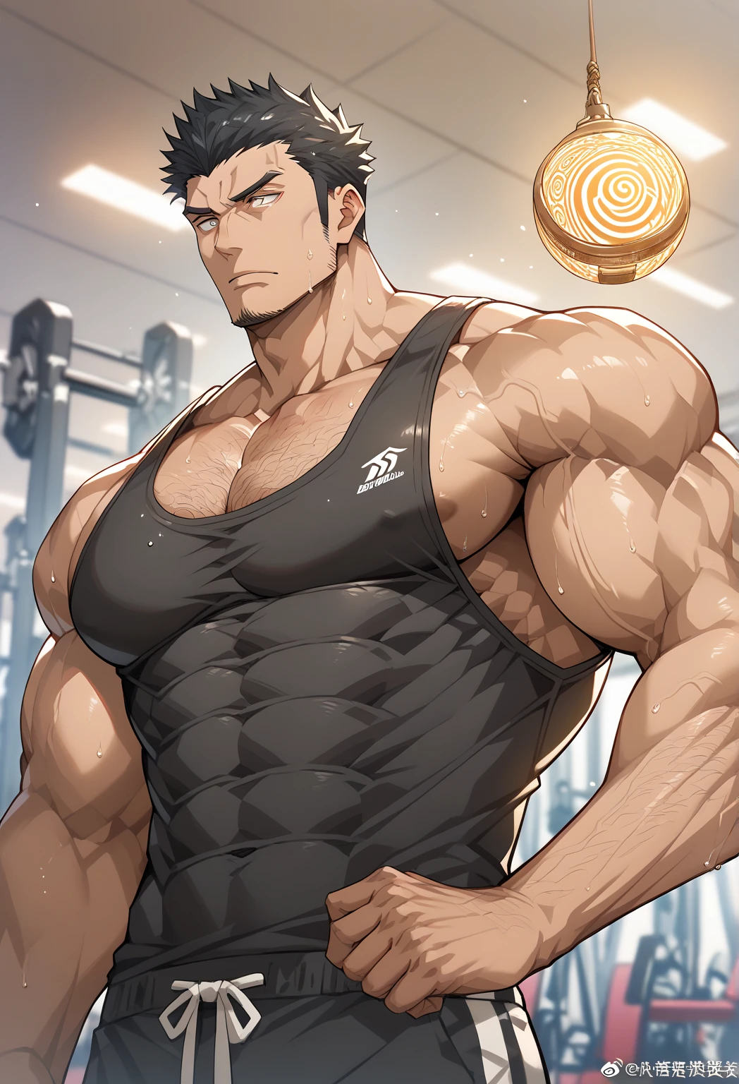 muscular muscular body, imposing body,Imposing appearance, muscular arms, muscular legs, only body, trapezoid torso, sturdy body, muscular body, defined round and fleshy pecs, defined washboard ABS, defined armsmuscular male soloanime boy, chihiro fujisaki, danganronpa, ??? petite brown floppy hair huge bulge young