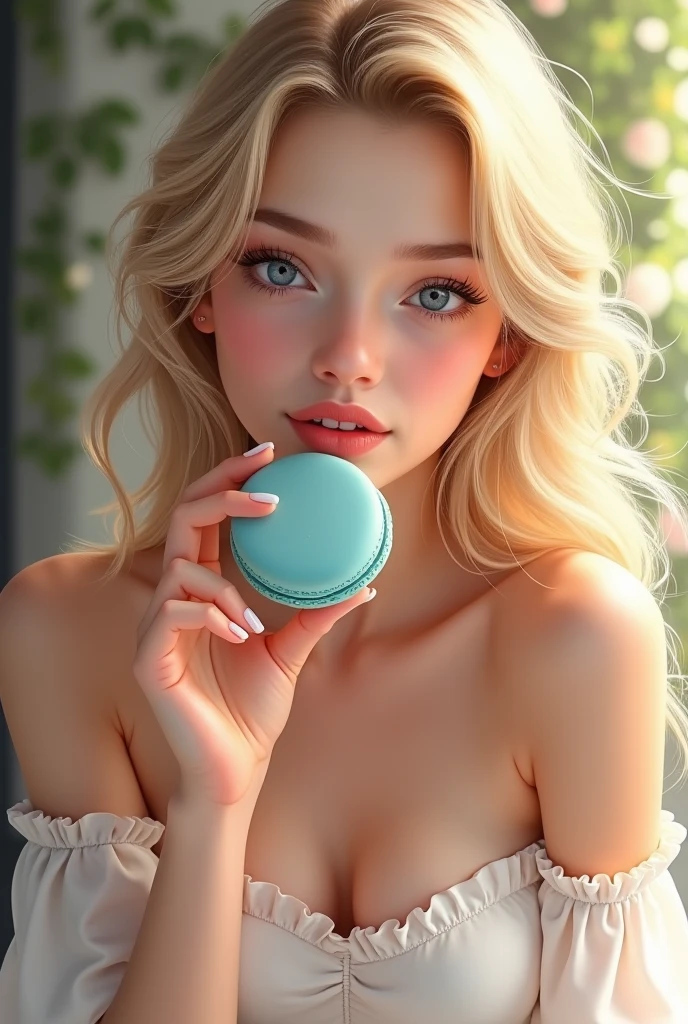 there is a woman in a bikini and a smurch in a store, Smurf,