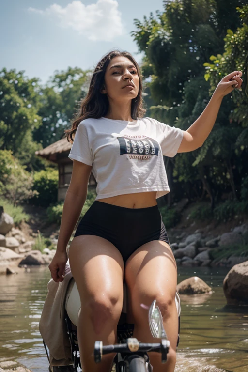 african girl, black ethnicity, wearing shirt,wavy hair,, thick girl,piknik time in the mountain