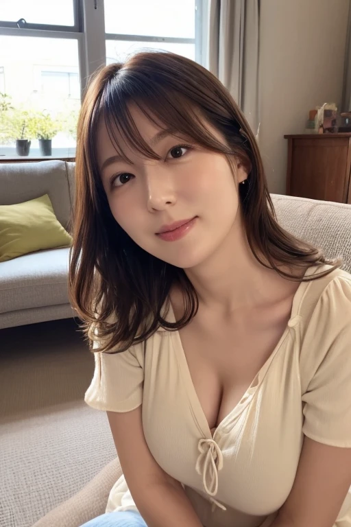 Top quality, 8K, Masterpiece, Tatsuma, sharp focus, high quality, high resolution, hair mixed with gray hair, detailed face, detailed eyes, thick lips, (looking at viewer), solo, beautiful woman, ((90 years old)), plump, beautifully groomed Hair, (cleavage), sexy sheer colorful transparent under wear with bright colors, afternoon in the Hotel room,
