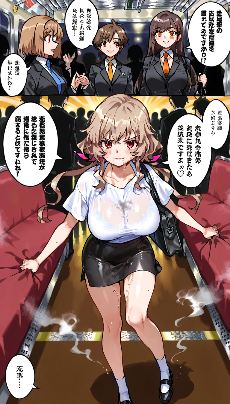 show off nipples under white shirt、Embarrassed expression、show off nipples under white shirt、Blushing、Glamorous expression、Black Skirt、Light cream colored hair、short hair、、、Japanese 、、on the train、Strap、、８K,Masterpiece、Light cream colored hair、short hair、、Japanese 、、、Blushing、、Showing panties、Pull up your skirt、Blushing、on the train、Strap