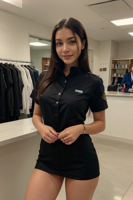 sexy woman in uniform posing in doorway, brown hair and a perfect body, sexy body, sultry body with sexy belly, Sexy hot body, sexy body and face, perfect body, great body, poised beautiful body, beautiful body and face, beautiful body, scantily clad, curvy body, attractive body, sexy girl, sultry and alluring