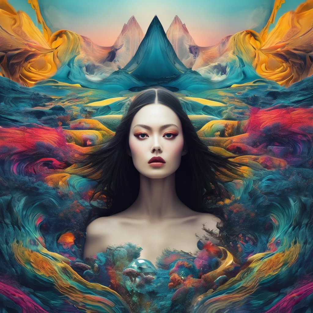 Mixture of beauty, monster, surreal, abstract, landscape, beautiful woman