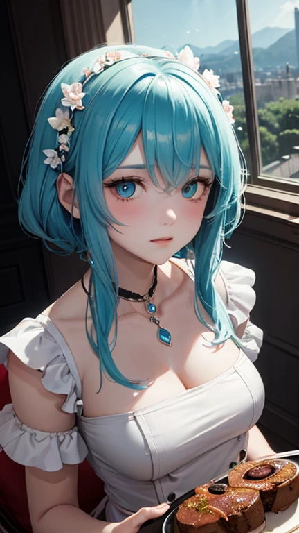 (Best Quality,High resolution,8K,finelity detailed background,Masterpiece:1.2),beautiful girl,Shiny light blue hair,messy hair,Light blue eyes,Gentle look,A refreshing and gentle smile,Best quality,Best Quality,Aesthetic and aesthetic:1.2,Best details((Super detailed))(High-definition CG illustrations),Glamorous green underwear (green,intricate lace),Slender body,night,night景,moon,Bedroom,On the bed,smile,blush,cute,Scrounge,Looking up,Being spoiled,super model,wariza,shoot from below,head tilt