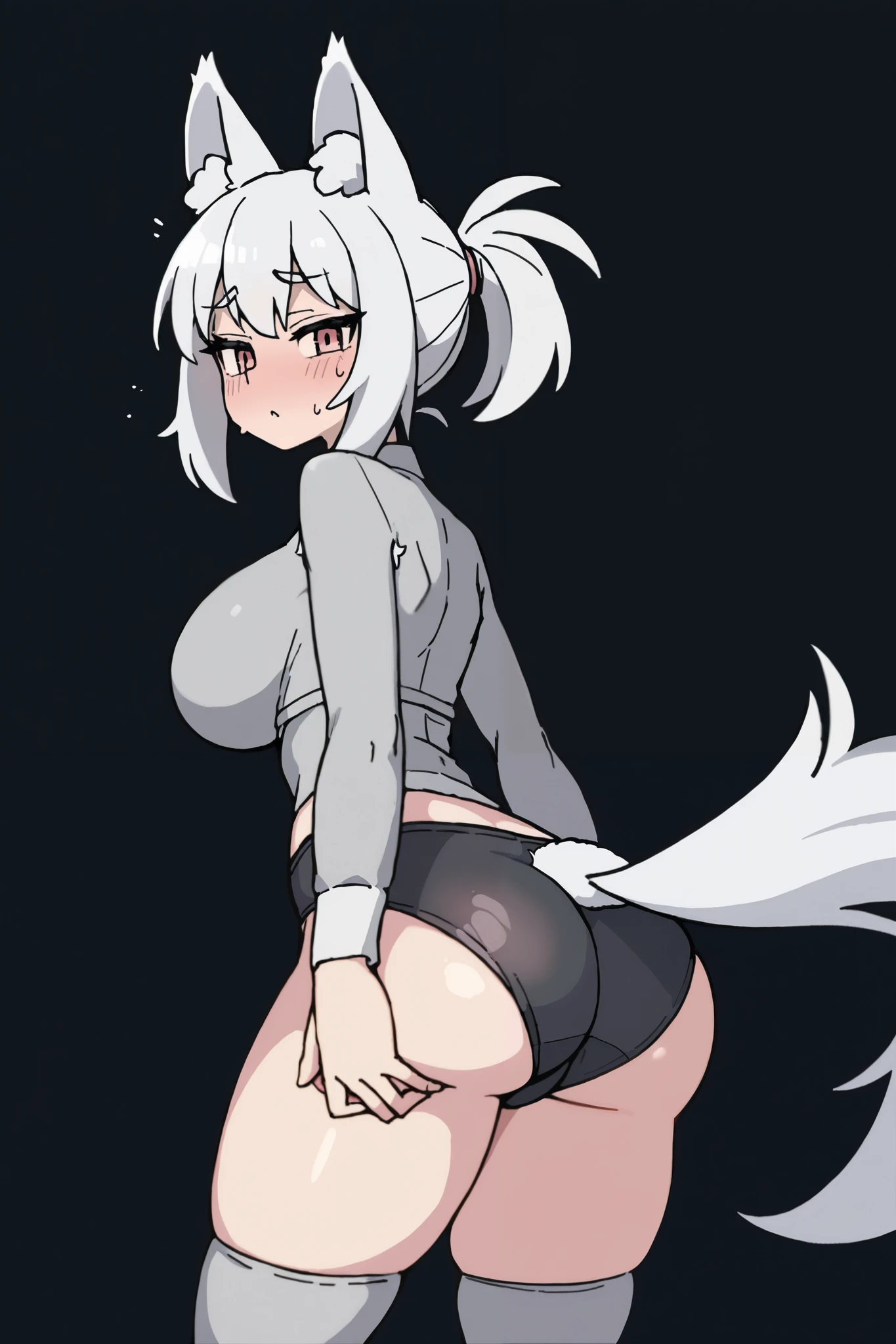 1girl ,solo,20s,mature female,white hair,long hair,fox ears,(simple background),white shirt,white skirt,smile, all fours,crawling