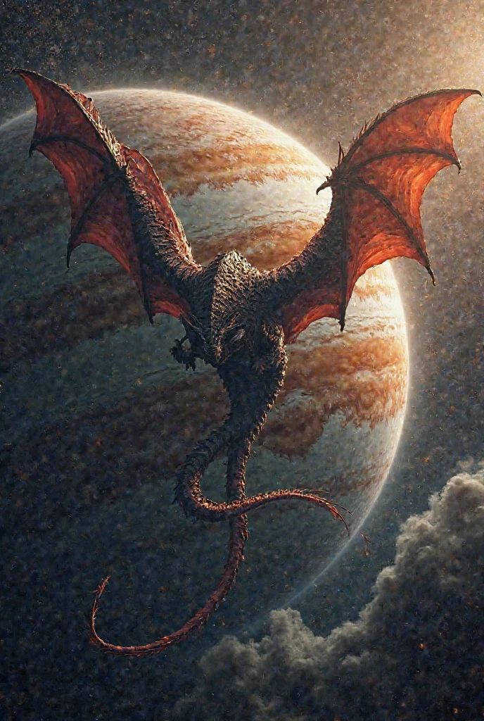 One-headed dragon flying through the ends of the universe 