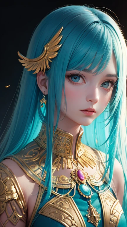a close up of a woman with a blue and white headpiece, hyperdetailed fantasy character, 4 k detail fantasy, 8k high quality detailed art, goddess. extremely high detail, 3 d render character art 8 k, a beautiful fantasy empress, 4k highly detailed digital art, close up character, detailed face ), intricate ornate anime cgi style, detailed fantasy digital art