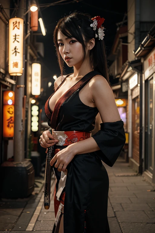 woman in kimono poses for a photo, cyberpunk art, seductive and sexy, inspired by Masamune Shirow, amazing photorealistic graphics], trending on cgstation, cyberpunk]"