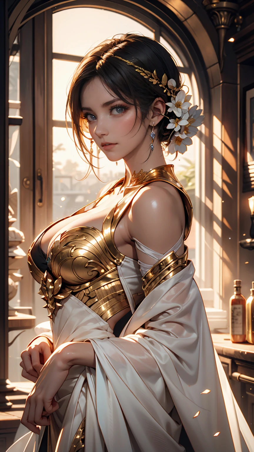 24-year-old woman、Sexy proportions、Sexy、sexy dress、Too much exposed skin、Narrow waist、Braided ponytail((braided ponytail))、courtesan、High-end cabaret、holding champagne glasses、Champagne tower background
