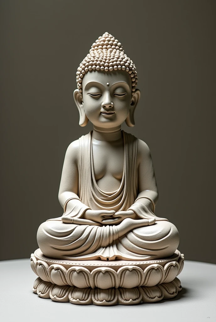 1 man, legs crossed on a lotus, hands folded, solemn and compassionate, gaze, dressed, Gandhara style