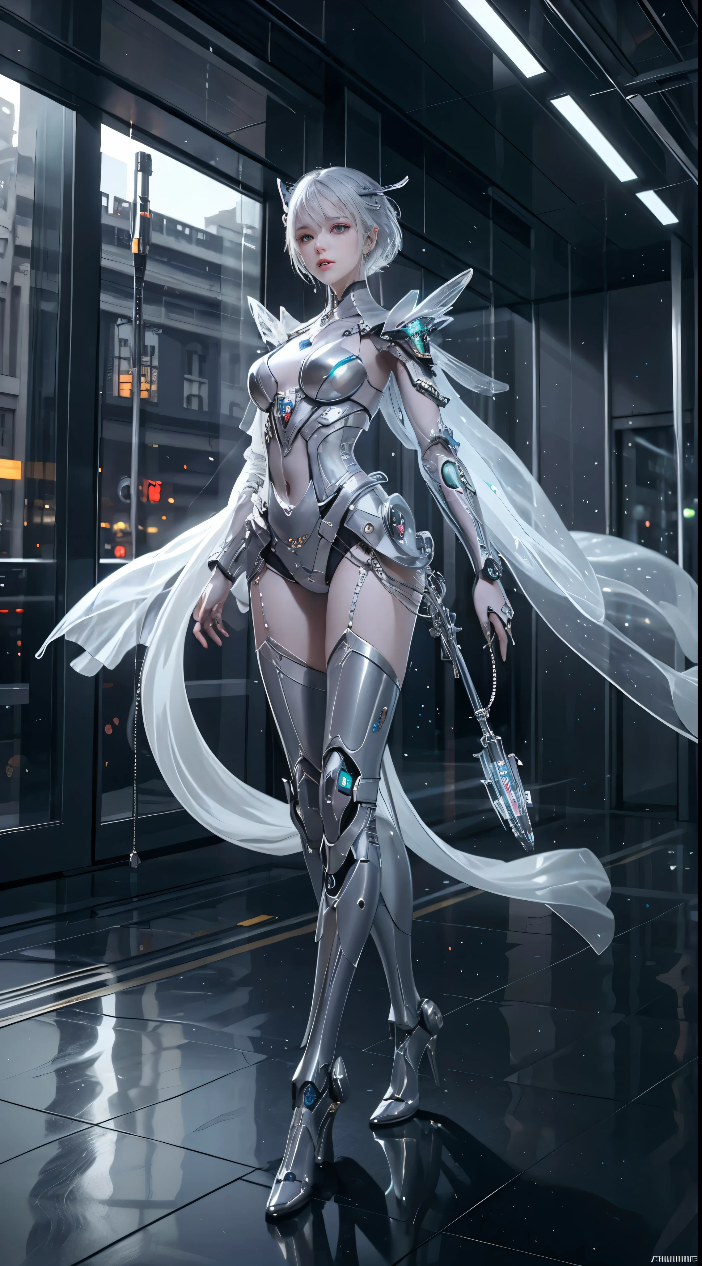 (from front:1.5), (1mechanical girl:1.5),full body, solo, Slim waist, thick thighs, (machine made joints:1.2),(machanical limbs:1.1),(blood vessels connected to tubes),(mechanical vertebra attaching to back),(mechanical cervial attaching to neck), lights on armor, mecha headglass, (Luminous Arms:1.5), (laser eyes:1.5), expressionless, huge breast, a huge bow in the hand, flaming background,
colorful,hdr, ray tracing, nvidia rtx, super-resolution, unreal 5, subsurface scattering, pbr texturing, post-processing, anisotropic filtering, depth of field, maximum clarity and sharpness, rule of thirds, 16k raw, (luminescent particles:1.4), extremely detailed cg, unity 8k wallpaper, 3d, cinematic lighting, lens flare, reflections, sharp focus, cyberpunk art, realistic, highly detailed CG illustration, an extremely delicate and beautiful, cinematic light, (photorealistic:1.5), (Dark background:1.5),dynamic angle, masterpiece, best quality, ultra-detailed, illustration, detailed light, dramatic_shadow,face shadow,extra detailed,best performance,