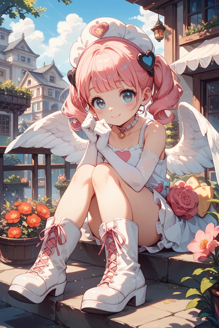 (Masterpiece, BestQuality:1.3), (ultra detailed:1.2), (hyperrealistic:1.3), (RAW photo:1.2), High detail RAW color photo, professional photograph, (Photorealistic:1.4), (realistic:1.4), (Pink Hair:1.5), professional lighting, perfect anatomy, (Big Breasts:1.2), (blush, detailed face), (cheerful Smile:1.5), Trending Hair&Trending Hairカラーをランダムに, earrings, necklace, bracelet, sexly, erotic sexly, Random sexy gravure poses, (A beautiful angel wearing a pink ruffled blouse and denim skirt、Laughing happily while riding a merry-go-round at an amusement park、Silver bracelet、Merry-go-round sitting pose。: 1.3)