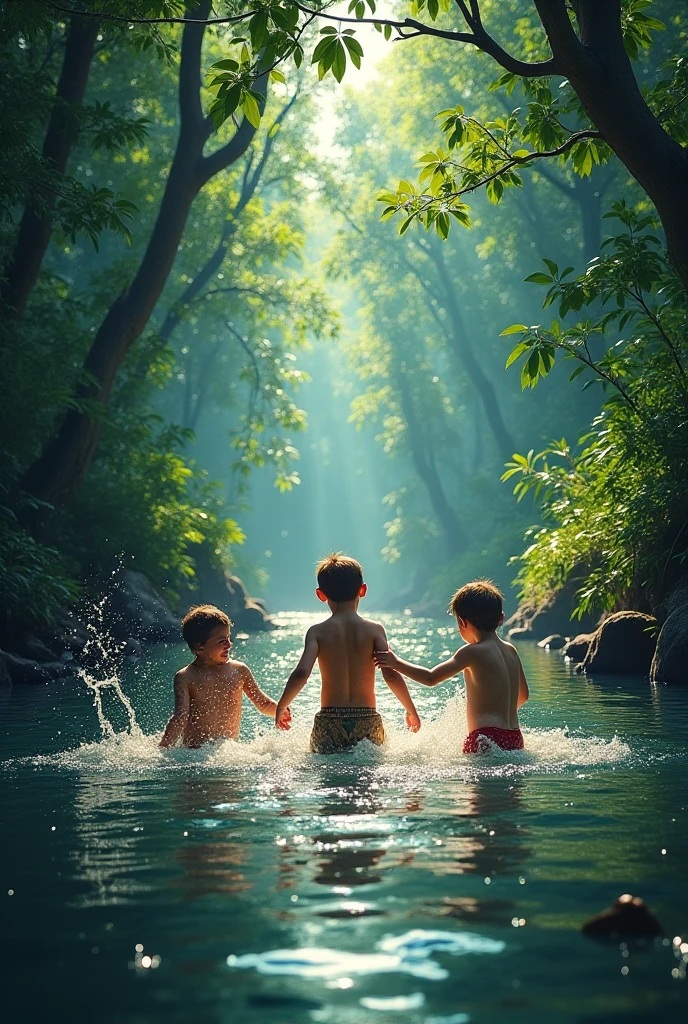 summer, river, sun, guys, vegetation, swmming