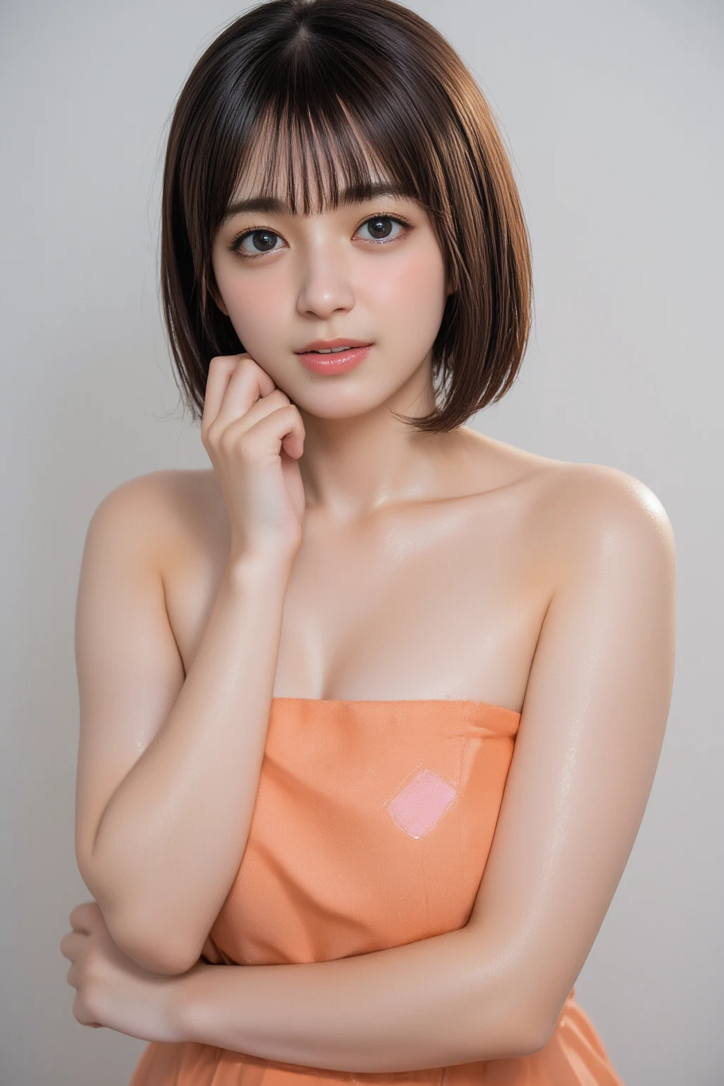 Spread your legs, Shooting from below, Looking into the camera, nude, blue sea, Slender, Kissing Face, Idol Face, neat face, Blur the background, Bobcut, huge , 14 years, , Laughter, masterpiece, Highest quality, RAW Photos, Photorealistic, Beautiful girls, cute, short hair, Depth of written boundary, High resolution, Ultra-detailed, In detail, Very detailed, Very detailedな目と顔, Sharp pupils, Cinema Lighting