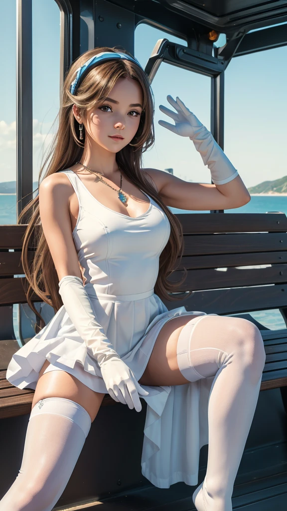 Full body, straight eyes, eye focus, breast tightness, beautiful and delicate full body, girl, woman, female, 28 years old, long hair, curly hair, crying bangs, black hair, hair flowing in the wind, ahoge, beautiful and delicate face, seductive smile, beautiful and delicate eyes, closed_mouth, bare_shoulders, slender hands, large_breasts, zettai_ryouiki, blue eyes, fair skin, cute accessories , hair_flower, necklace, white_gloves, cute detail dress, knee_boots, extremely detailed CG 8k wallpaper unit, very CG,realistic, super high resolution, intricate, super detailed, (skin dents), cute, feminine, detailed body, (detailed face: 1.1), (contoured iris), (watercolor lenses), (perfect eyes), 4k, gorgeous, (masterpiece: 1.2), (best quality: 1.2), (Big breasts: 1.2), slutty, seductive pose, panties are gone, clothes are casual in color