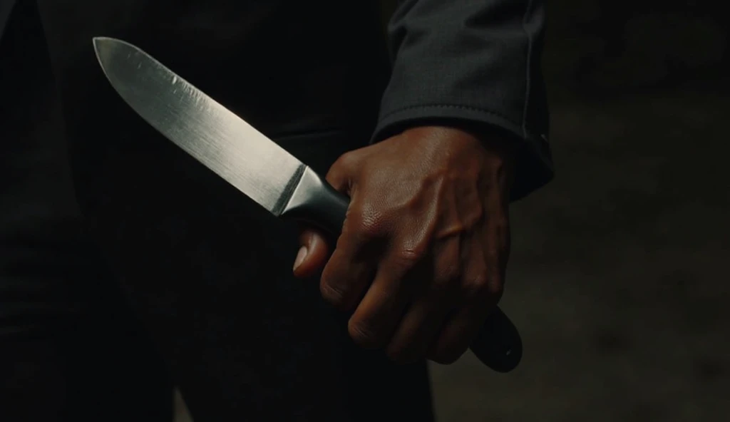 Knife 2 black men holding their penises while masturbating together