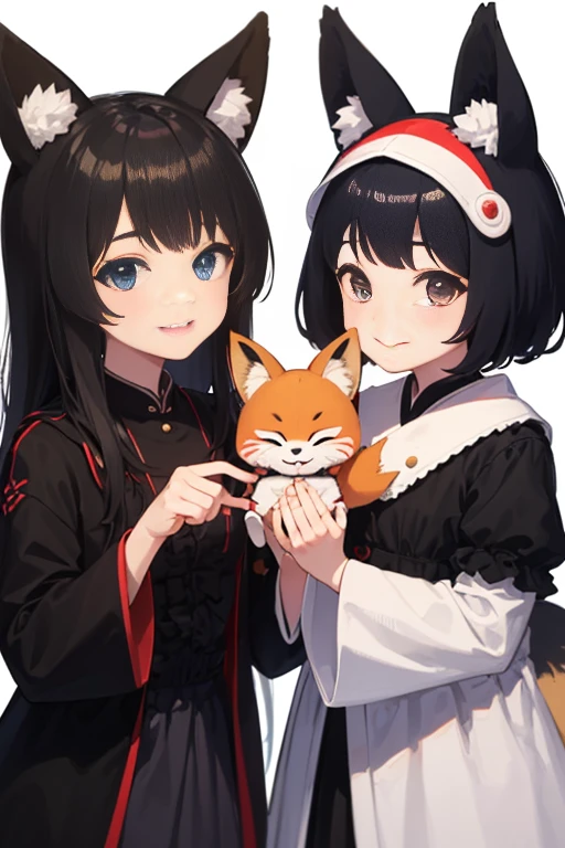 (masterpiece:1.2, best quality), 3girls, child, , petite, flat chest, white hair, (big white fox ears), ginger hair, (big ginger fox earlack hair, (big black fox ears), (white kimono), (black kimono), (red kimono), naked breast, topless, nipple, hugging, blush, smile, shy, winter, snow, winter forest, anime minimalist, watercolor