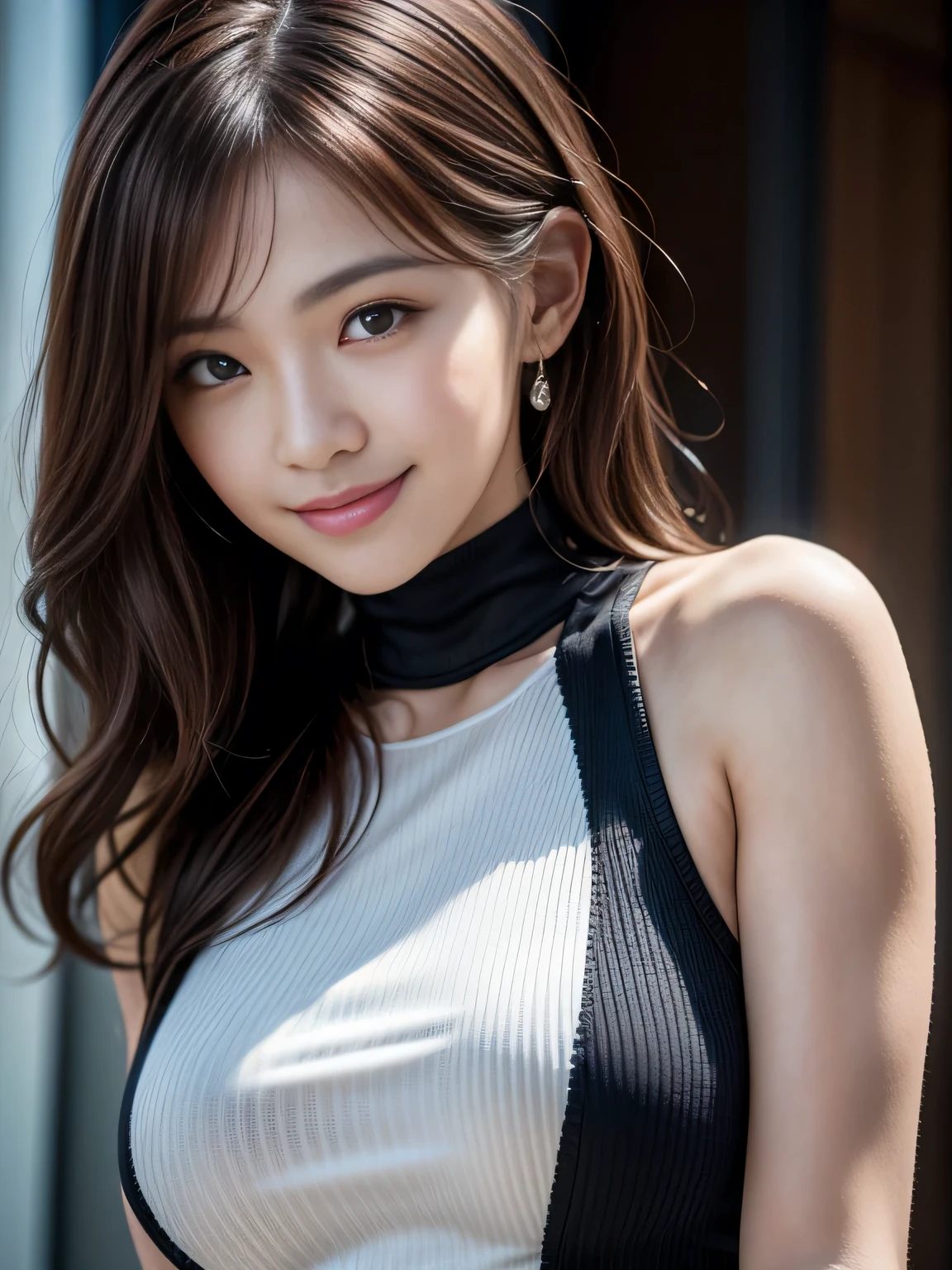 ((((Flawless解剖学)),A beautiful starry sky that looks like the stars are waving as the night falls,An image of the beautiful Shiho who came to a white sand beach in Hawaii where there is no lighting at all and the beach is illuminated by moonlight.,(((the only person))),(((A gravure idol who looks great in a tightly fitting black silicone high-necked high-leg bondage outfit, choker and knitted tights.))),(((Beautiful moonlit beach))),(((Royals Astepiece:1.6))),(((Ulzzang-6500))),((perfect anatomy)),(very detailed:1.5),(8K),Wear elegant combat uniform,vivid details,sexy pose,(bold typography:1.2),dynamic composition,(Akira style:1.1),(Inspi Red by Hajime Sorayama:1.2),Full body Esbian,Combat suit of the future,Combat system,futuristic and detailed,20-year-old,F cup beautiful breasts,short hair,Perfect limbs,best image quality,Professional angle of view,excellent details,ultra high resolution,realistic:1.4),high detail,focus on details,1girls high concentration,Beautiful maroon shortcut,Long limbs and slim waist like a model,masterpiece,highest quality,超A high resolution,High detailed full body portrait,(photo-realistic:1.4),(((A tall nose and a beautiful face))),(((long limbs like a model))),white skin is dazzling,Tuck your chin in, tilt your head, turn up the corners of your mouth, and smile happily.,((Full-body photo taken from the front with the moon in the background)),20-year-old,cute,long and shiny chestnut hair,Her proud F-cup bust,(Close your mouth and smile happily),The light reflected in your eyes,((long gloves up to the elbow)),Cute big eyes and long eyelashes,Clear double eyelids,((glossy thick lips)),Beautiful long chestnut hair waving in the wind,Beautiful face with a high nose,The coke bottle body with long limbs and tight hip line is perfect like a model.,White skin shines in the moonlight,nice earrings and necklace,A beautiful 4K photo of a person with a large moon in the background, with a full-body shot taken from a distance, with a shadow silhouette emerging from behind without any artificial light.,realistic,Flawless,best image quality,Professional angle of view,excellent details,ultra high resolution,realistic:1.4),high detail,focus on details,High concentration of 1girls,4K,Beautiful background bokeh with deep depth of field,