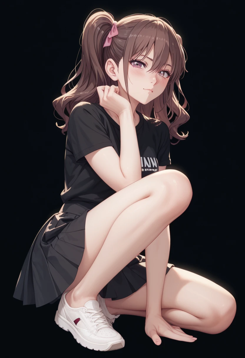 night,crying,Lean your body backwards,fat,Hold your knees,Torn shirt,Put your hands behind your back,I'm on my knees,Sigh,Dark Forest,sneakers,The fallen string,Loose-fitting shirt,In the process of removing panties,Pleated skirt,Photoreal 1;4,brown hair,{high quality pink bra}},full body ,portrait1;4, {{beautiful medium size breasts 1:4}}, high quality panties,{{schoolgirl}},top quality,cute girl,high quality background, slanted eyes, detailed shirt chest wrinkles,BREAK, {{beautiful blue eye1:4}}, BREAK, five fingers
