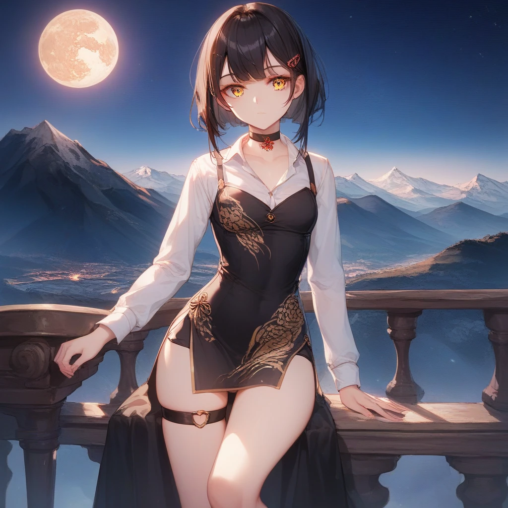An undressed girl with black hair, in the castle garden on the night of the full moon, (nsfw 1.5)