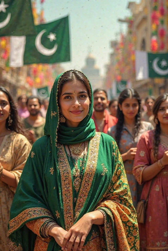 Generate indian 77 independence day with little hijab girl The girl's dress must be white