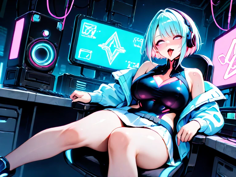 One Woman、beautiful girl、Liza、Sit on a chair、Dark Room、computer、Sit in a gaming chair、High-end headphones、Holding a dildo、computerに向き合う、Ahegao、In underwear、beautiful girl, Highest quality, Stripes模様のブラジャー、Thick thighs、Big 、Big Ass、Sweaty body、I'm sweating all over、Excitedいる、Stripes々Panties、Play erotic games、The monitor is an erotic screen、The monitor shows a naked woman、Excited、Inserting a dildo into the vagina、Masturbation、masturbation、Masturbation、Intense piston of dildo、Squirting、Vigorously shaking your hips vulgarly、Lesbian play、Women making love、two lesbians、Inserting dildos into each other's vaginas、Petting each other、Intense orgasm