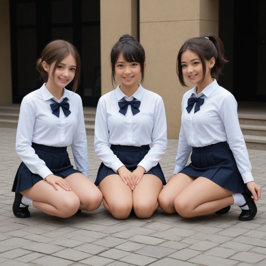 Japanese elementary school students,Wearing a black mini skirt,Squat with your legs wide apart,Small breasts,I'm looking forward to,Black Pantyhose,Panties in full view,Black underwear,Spread your legs in an M shape,Facing forward,Emphasis on pussy