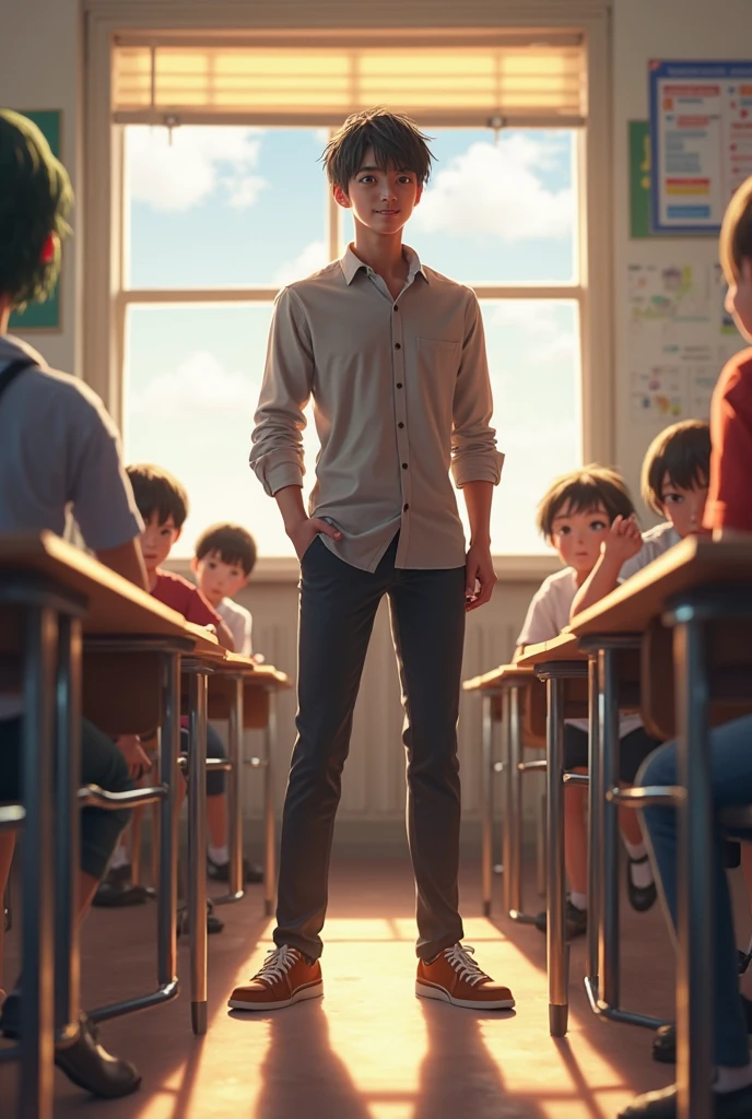 One student stand up in class