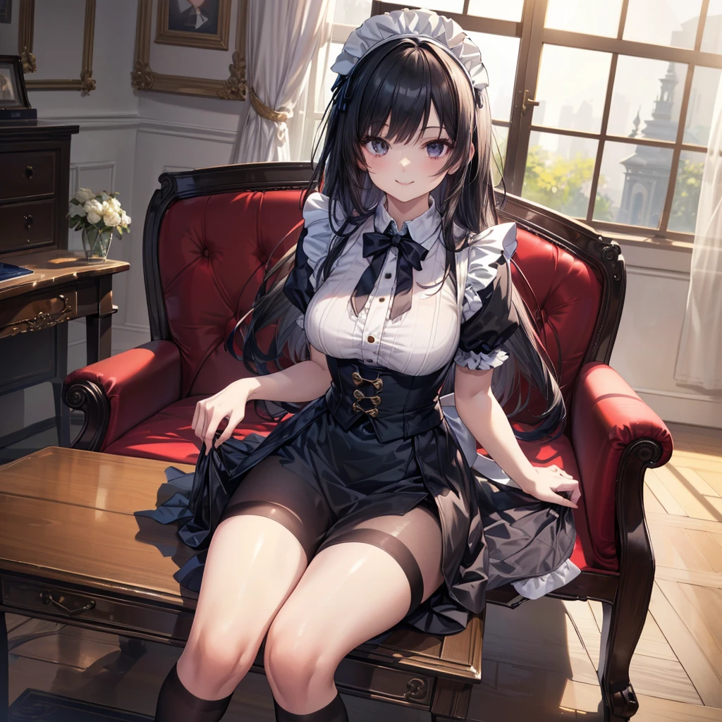 maid, (masterpiece, highest quality:1.1), sexy lingerie, stockings, garter belt