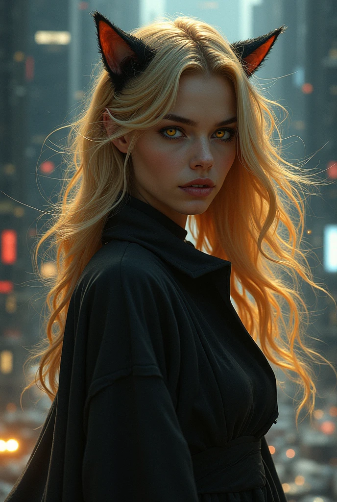 Create a 19 year old blonde cyberpunk woman in front of Christ the Redeemer in Rio de Janeiro