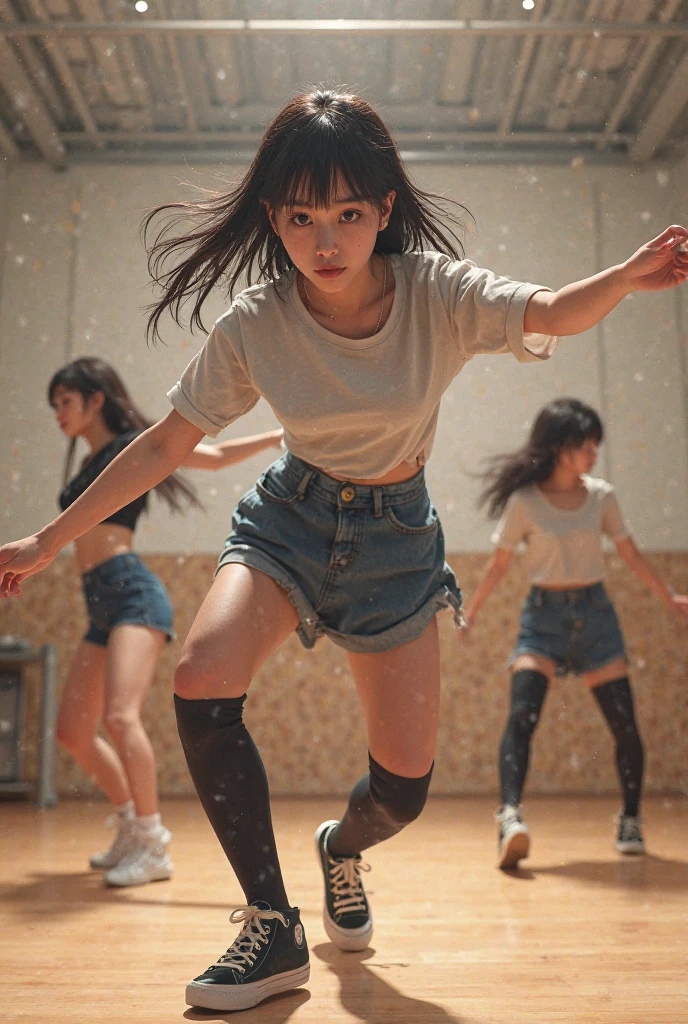 (masterpiece, best quality), (ultra highres, ultra-detailed),stop motion illustration,she is dancing handstand,(Stop motion of a girl doing headspin dance, breaking dance),hiphop outfit,american dance club, BREAK (cute,japanese-girl,tween,detailed face,small breasts),