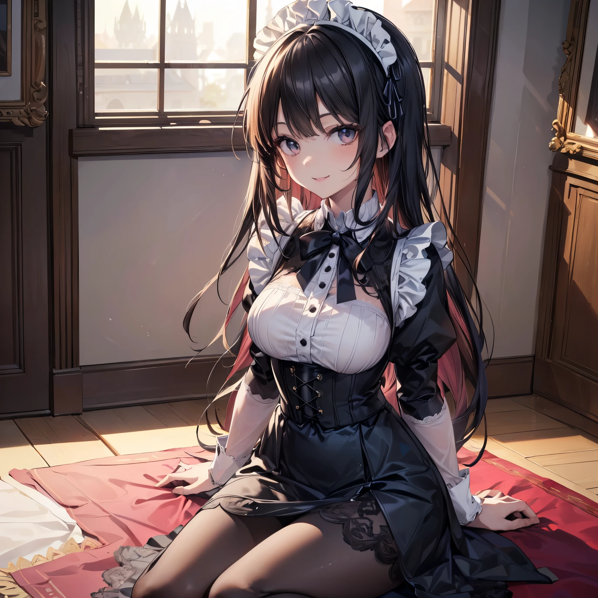 ((correct anatomy)), (masterpiece, high resolution,ultra - detailed:1.0),1 girl, solo, Young and beautiful women,eye looking to camera,Perfect female body, , Extremely detailed CG,Unity 8k wallpaper,Complicated details, solo person, (Maid clothes), French Maid Uniform, Maid dress, lace stockings, color difference, Depth of field,dramatic shadow, Ray tracing, Best quality, Cinematic lighting, Beautiful young maid, manipulative cunning, sly dominant maid, lying, older sister, strict and caring, a mischievous little smile at you, looking straight into the camera