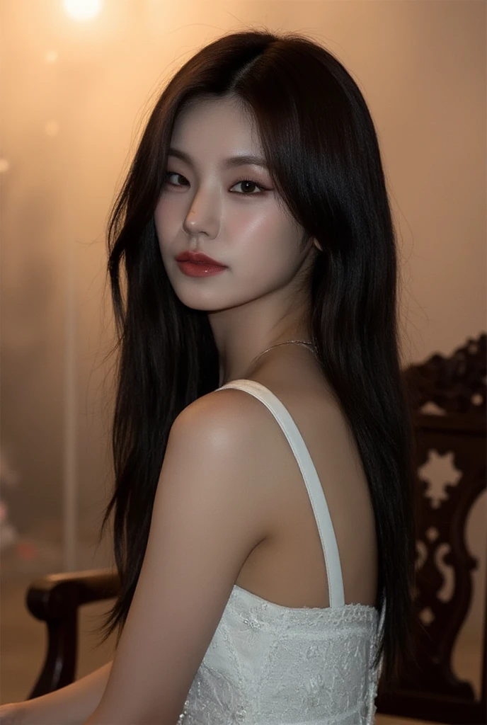 (8K, RAW photo, Best quality, Masterpiece:1.2), (Photorealism), (Extremely detailed Cg Unity 8K wallpaper), ((1 girl)), elegant long hair, cleavage, (Perfect:1.4), (Medium breasts:1.2), Beautiful face, Clear Focus, Medium Body Photo, magical black dress with chiffon, background in luxury lobby hotel, very detail face, very detail eyes, fine skin, very detail lips, Model lookbook pose, perfect light, marron lips, sexy, attractive face