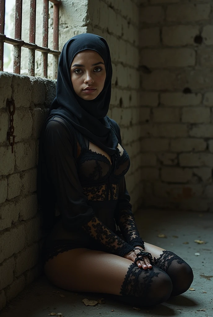 lingerie, hijabi, Best quality, masterpiece, ultra high res, (photorealistic:1.4), raw photo, (Authentic skin texture:1.3), (film grain:1.3), panorama, character portrait, very wide shot, narrow waist, cowboy shot, (in the dark, deep shadow, low key, cold light,) night, close-up,
indoor, dust, Tyndall effect, sad, disappointed, gloom (expression), sitting, (against wall), crying, frown, (head bowed), nervous, tearing up, lonely,
1girl, beautiful detailed eyes and face, white jabot, off shoulder, brown eyes,