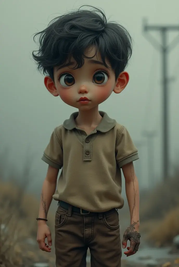 One boy, age 10 years, his left arms cut off