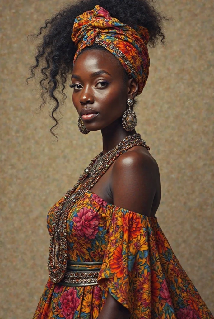 black busty female doctor strange, colorful african flowing gown, time pendant necklace, close up shot, braid cornrow hairstyle