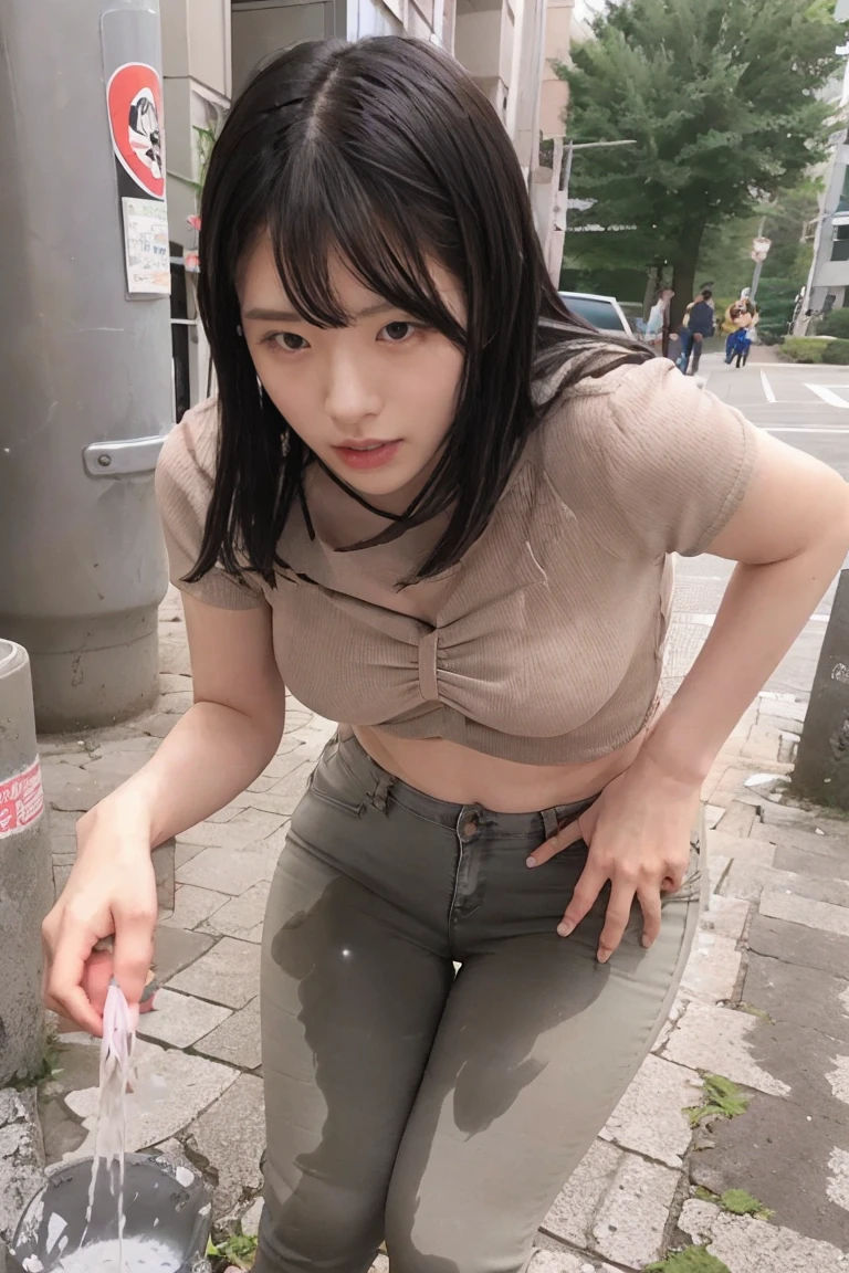 masterpiece, best quality, extremely detailed,1girl,(pretty girl:1.5),(modern girl:1.5),(realistic texture:1.8),(realistic:1.4),(urban:1.5),(modern Tokyo:1.5),(charming:1.4),(girlish face:1.6),(casual clothes on:1.4),(enrolled at major university:1.3),(a little plump body:1.2),(a little tiny height:1.2),(a little curvy legs:1.2),(a little short legs:1.2),(wears chino pants or middle skirt:1.5),(she looks like japanese idol:1.2),(fully clothes on:1.4),(modern japanese girl:1.6),(massive cum get her clothes discolored too much:1.5),(numerous cum in her stomach:1.4),(fully clothes on:1.4),(unsanitary clothes on:1.3),(she looks unusual smelly:1.7),(unwashed:1.6),(be not allowed to change her clothes for one month:1.6),(same clothes on for one month:1.6),(marks for discolored cum on her clothes:1.5),(traces for discolored cum on her clothes:1.5),(harf dry semen on her clothes too much:1.5),(her love juice is keep on leaking through her clothes for irresistible libido too much:1.5),(her clothes are make stains for penetrated semen migled with urine:1.7),(it looks her crotch erea and inner thigh are wet for leaked love juice too much:1.5),(heavy wet inside of invisible vagina too much:1.5)