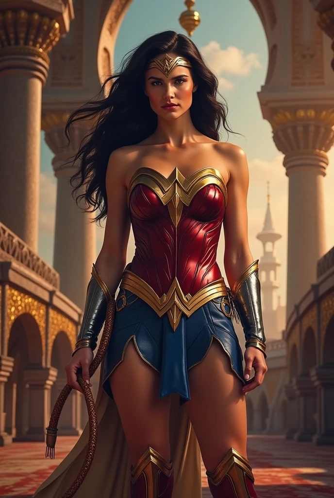 wearing wonder_woman_cosplay_outfit, in front of a sky, 
good hand, 4k, high-res, masterpiece, best quality, head: 1.3, ((Hasselblad photography)), finely detailed skin, sharp focus, (cinematic lighting), night, soft lighting, dynamic angle, [:(detailed face: 1.2): 0.2], medium breasts, out, (cameltoe:1.4)