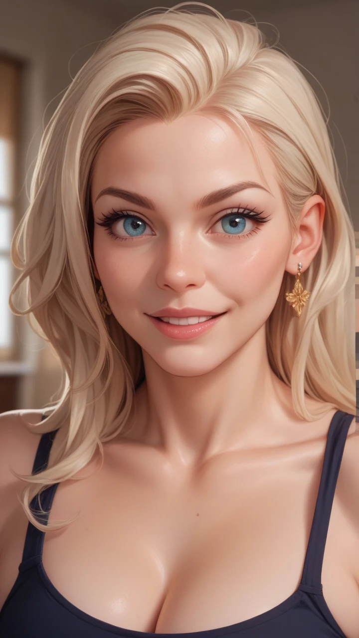 perfect quality,blonde large breasts,a photo of a woman,perfect body,outdoors,realistic lighting,8K,4K,detailed face,blue eye,looking in camera,dress, sophiadiamond,portrait,beautiful face