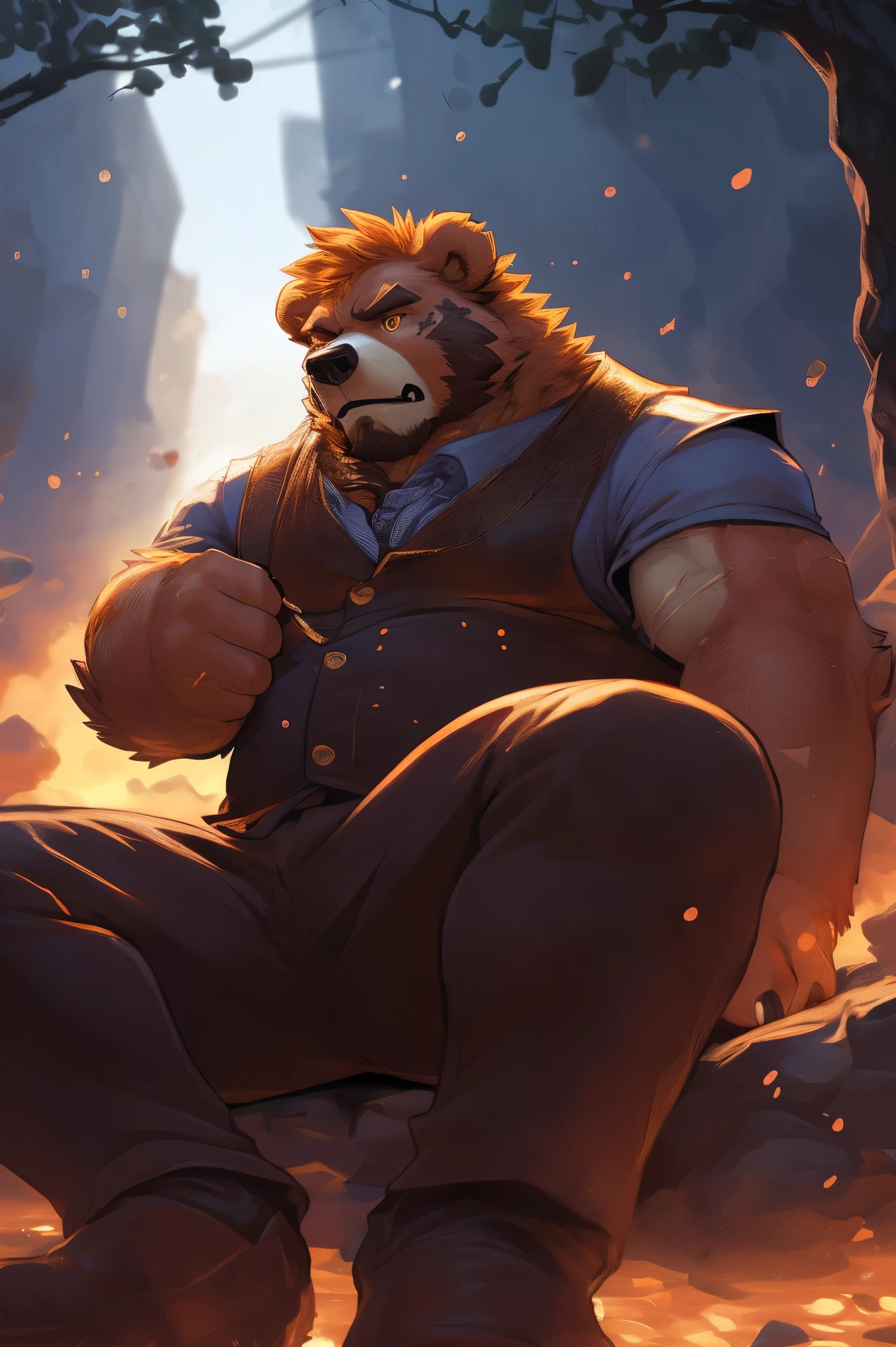 Beast from the movie Beauty and the Beast, superhero, hero, Nadaria, huge muscles, huge pecs, sculpted abs, huge pecs, exaggeratedly huge muscles. A furry brown hero whose presence inspires trust and respect.