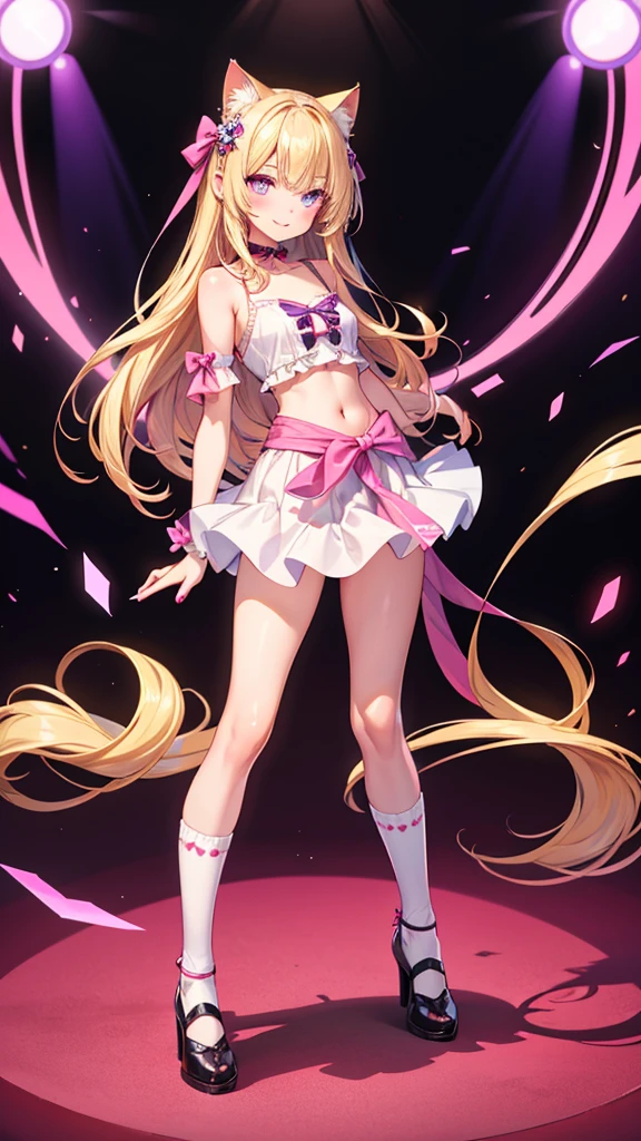 (8k、RAW Photos、Highest quality、masterpiece:1.2)、(Realistic、Realistic:1.37)、Very detailed、Ultra-high resolution、Beautiful and well-proportioned face、1girl ;d bare_shoulders blue_bow blue_skirt blue_socks bow commentary demon_girl demon_tail hair_bow hair_wtakes heart heart_hands heart_w_eye heart_tail highres kedama_milk leg_up long_hair lookwg_at_viewer midriff mwiskirt navel one_eye_closed open_mouth origwal panties pantyshot pwk_hair plaid_bow plaid_clothes plaid_skirt powty_ears purple_eyes sakyumama_(kedama_milk) shoes simple_background skirt smile socks solo stomach symbol_w_eye tail underwear very_long_hair white_footwear white_panties