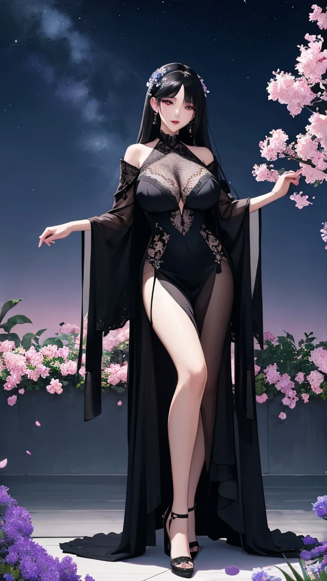(masterpiece), best quality, expressive eyes, perfect face,young man having long legs thick thighs large hips thin and narrow weist wearing, very long dress, dragon embroidery, moon night garden flowers, very small spikey boyish haircut, boy , boy, wide hips, very wide hips, muscular body, , tugged in, very very wide hips, huge large penis_bulge, smile, big large, very wide hips, very very wide hips, boy, full body, wide very wide hips