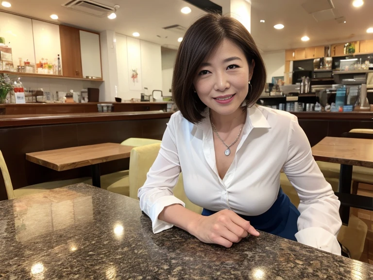 8k, 55 year old mature Japanese woman, Lady, Married women, Beautiful mature woman, Long eyelashes, Nice body, smile, ((Cat ear)), Low Ponytail, Cleavage, Graphware, Golf course,