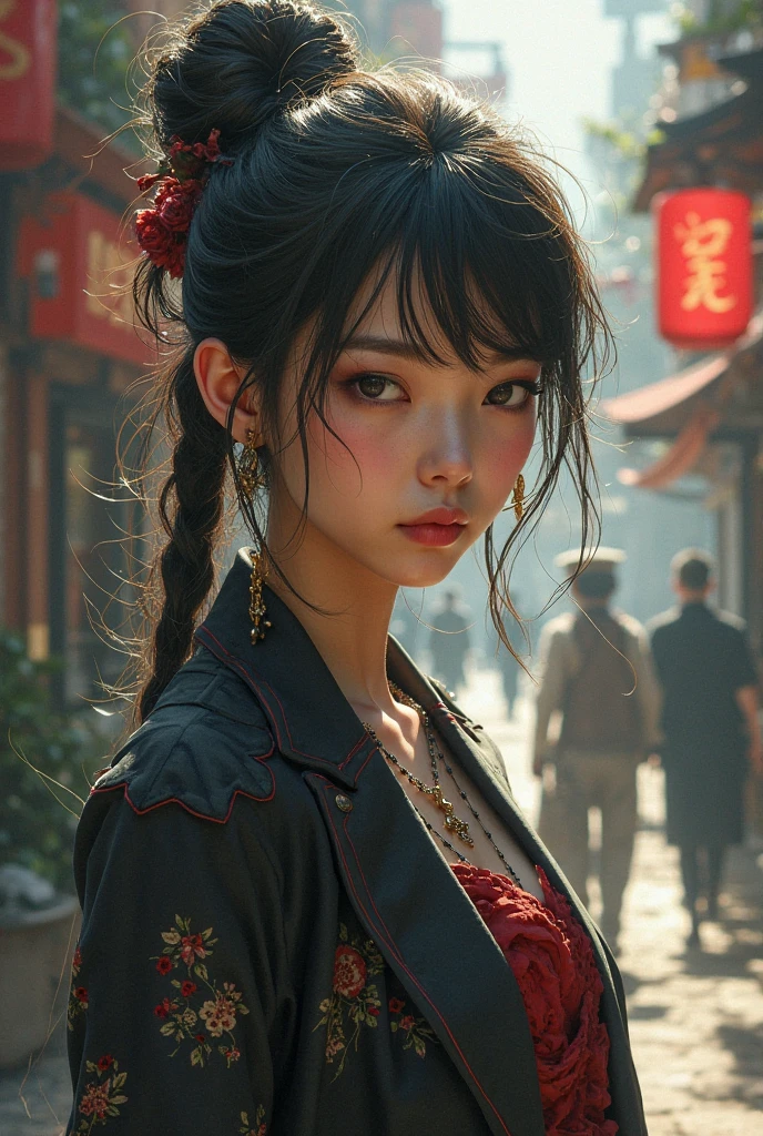 Best quality, (RAW photo: 1.2), (Masterpiece: 1.4), (Realistic: 1.4), (High resolution: 1.4), Chinese actress Guli Naza, depth of field, intricate details, 8k, very detailed, perfect lighting, epic background, student outfit