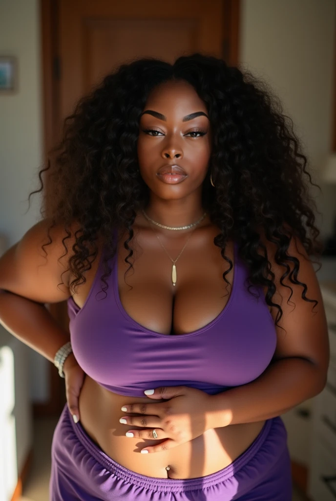 hyper realistic half naked photo of  fat female artist half naked shaking hands with beautiful tall black models in gallery of art, wearing a black 1nd purple scarf tissue poncho, red carpet, red carpet interview purple  curly short hair at the red carpet taking photos with professional camera, hyper realistic cinematic photo, hyper beautiful photoshoot gallery, no cartoon, no painting, only realistic photo , interviewed on tv , shaking hands with models, photographers crowd