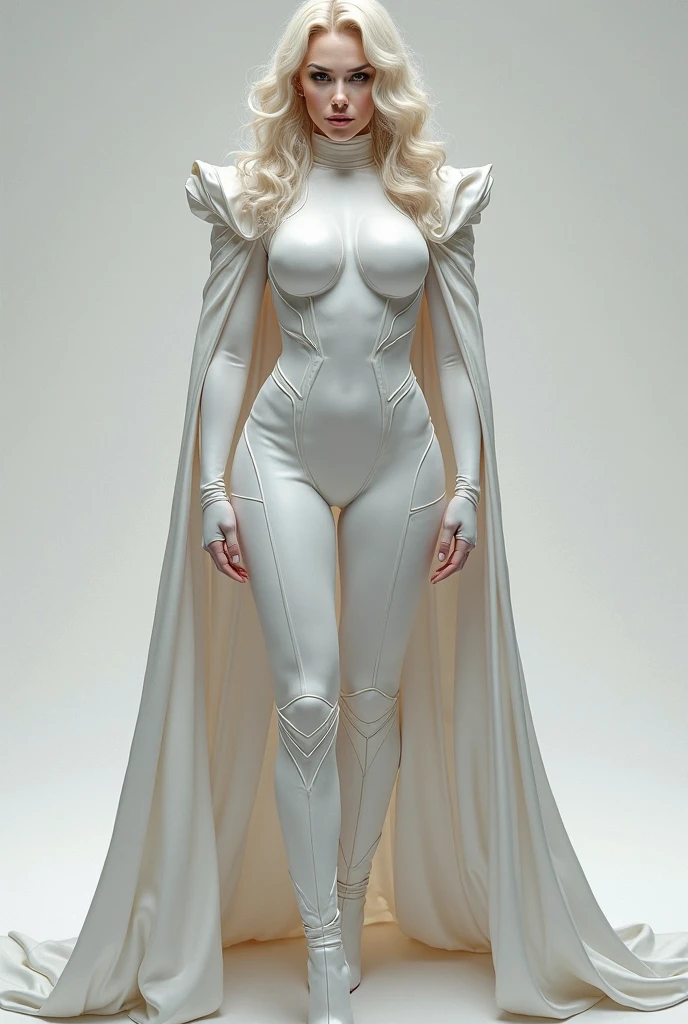 Film noir style beautiful adult woman, age 40, high quality, best quality,quizzical expression,((satin white wedding ballgown)), veil,  blonde hair, blue eyes, ornate, <lora:Outfit_AthenaCosplay:0.8> ath3na,  crown, full body, dress, from below, cleavage, necklace, cape <lora:Expression_LipBite:1> lip bite, teeth . Monochrome, high contrast, dramatic shadows, 1940s style, mysterious, cinematic