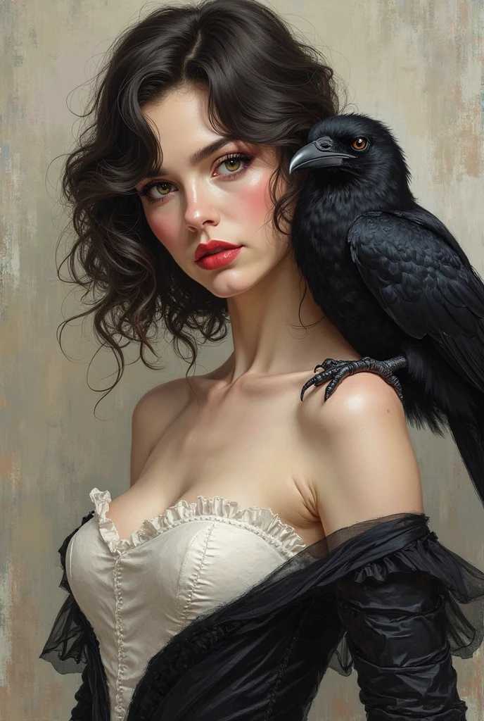 araffe woman in white bikini next to a black bird, artgerm and tom bagshaw, artstyle tom bagshaw, alena aenami and artgerm, karol bak uhd, wlop and artgerm, by tom bagshaw and boris vallejo, realistic fantasy illustration, dark fantasy mixed with realism