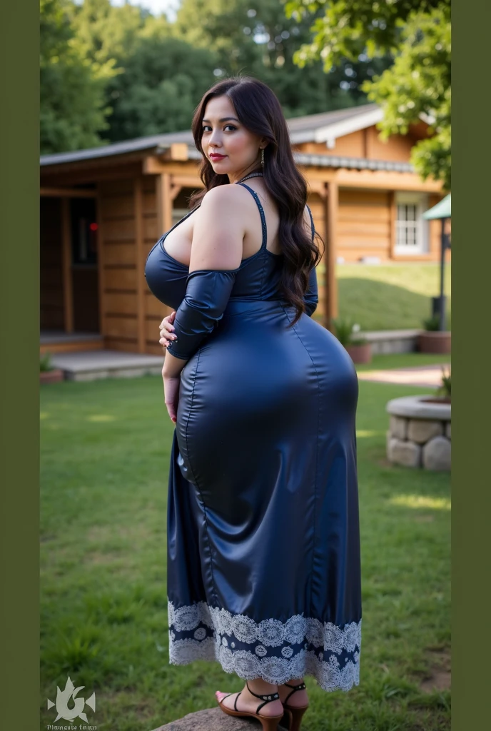 Beautiful sensual woman with a curvy body, long hair, bangs, french braid, widest waist, fitting breasts, curvy accentuated booty, sparkling eyes, long eyelashes, thick thighs, Strong calves, shy Look, taniaayusiregar , strolling through a Mountain village, looking at old buildings, evening in Winter, photorealistic, Masterpiece, bokeh, Volumetric lighting, winter season atmosphere, full body shot from the side