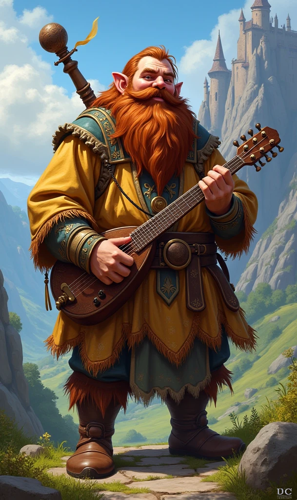 (masterpiece:1.4), (best quality:1.4), realistic, bard and barbarian with axe, big beard