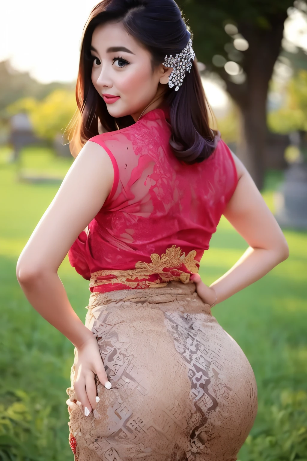 Burmese girl full body with attractive curvy full body. Friends full-length bikini, (♥️ red dress) reflective long dress painted with flower patterns, only dress. hi gh hips High resolution High resolution natural background High resolution HD 3D, 8K cartoon anime